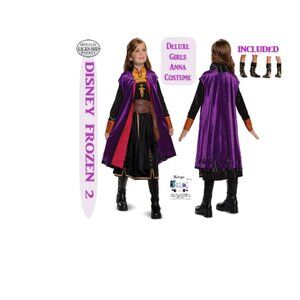 DISNEY  FROZEN 2 Deluxe Girls Anna Costume  S 4-6 & Boots BUNDLE 🆕⌚🏃FAST⚡💨🚚